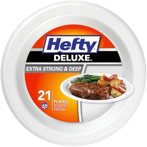 Hefty Deluxe Extra Strong and Deep Foam Plates, Round, 10.25 inches, 21ct