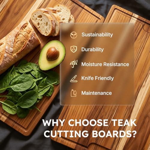24 x 18 in Teak Cutting Board, Butcher Block with Juice Groove