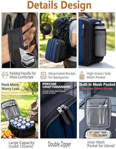 Lunch Box Insulated Lunch bag for Men Teen Kids Boys Adult Portable Stylish Small Lunchbox Special Design for Working Office school Picnic (Navy Blue 6L (Without Shoulder Straps))