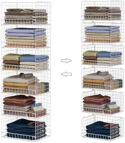 Yociyoga 6-Tier Stackable Closet Organizers and Storage Shelves, Closet Shelf Organizer Basket Bins, Foldable Sweater Storage for Clothes Organizer System, White（Patent No. 30022416）