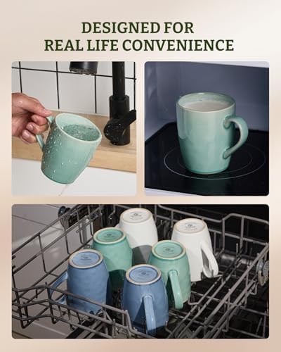 famiware Aurora Coffee Mugs, 14oz Mug Set of 4, Stoneware Cup with Handle