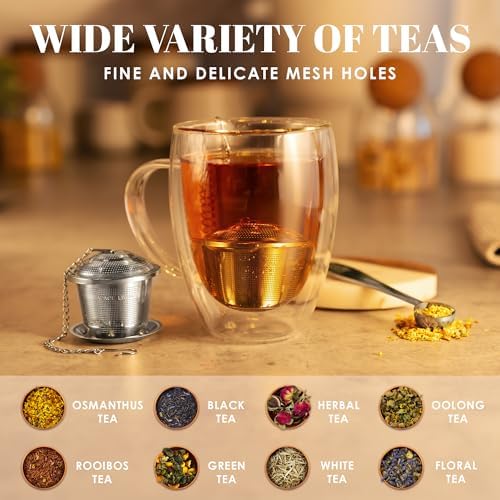 Tea Infuser Set of 2 with Tea Scoop & Drip Trays, Loose Leaf Tea Strainer