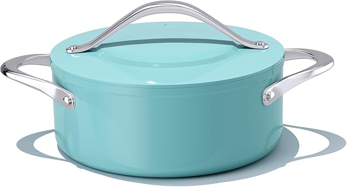 Stock Pot 4.5qt Dutch Oven with Lid (9.5"x 4") Nonstick Ceramic Coated Non-Toxic PFAS-Free Even Heat Distribution for Braising, Baking Bread & Soups, Compatible for All Cooktops(Induction/Gas/Electric) Oven Safe to 500°F (Caribbean Blue)