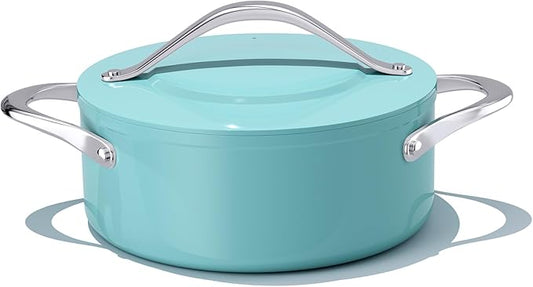 Stock Pot 4.5qt Dutch Oven with Lid (9.5"x 4") Nonstick Ceramic Coated Non-Toxic PFAS-Free Even Heat Distribution for Braising, Baking Bread & Soups, Compatible for All Cooktops(Induction/Gas/Electric) Oven Safe to 500°F (Caribbean Blue)