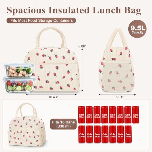 DALINDA Corduroy Lunch Bag Lunch Box for Women Men,Cute Insulated Lunch Bags,Water-Resistant Cute Cooler Lunch Tote Bag, Reusable LunchBox Large Capacity for Work Travel Picnic