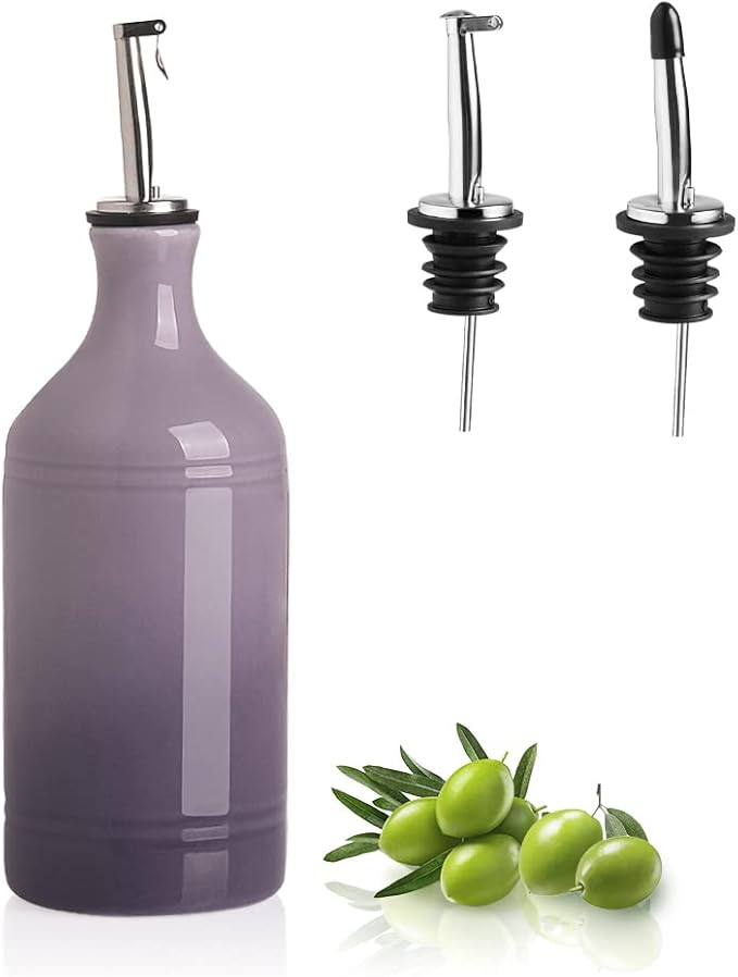 Sweejar Ceramic Olive Oil Dispenser Bottle, Opaque Oil Cruet Protects to Reduce Oxidation, Suitable for Storage Vinegar, Coffee Syrups & Other Liquids, Pack of 1, 15.5 Fl Oz(Gradient Purple)