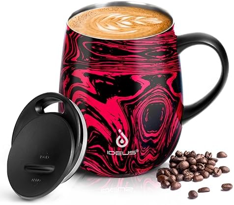 Ideus 16 oz Insulated Coffee Mug with Lid and Handle (Red Zebra 1.0)