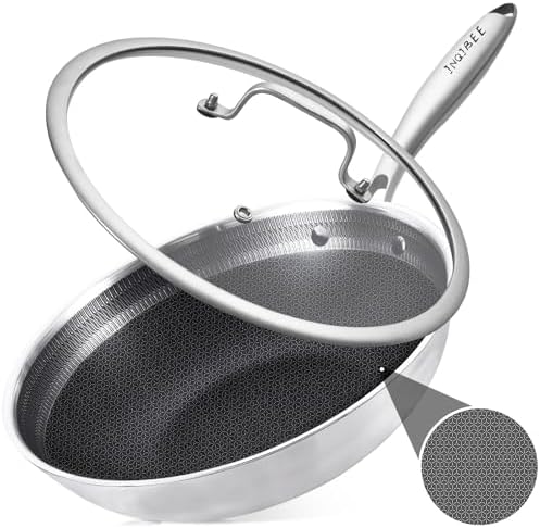 Inqibee 10.5 Inch Hybrid Stainless Steel Wok Pan with Lid, Ceramic Coating