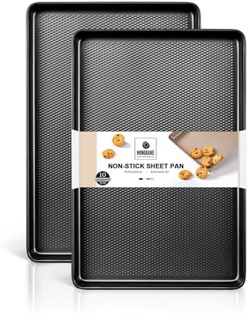 2 Pack Jelly Roll Pan Set 15x10, Cookie Sheets for Baking with Diamond Texture, Baking Sheets Non Stick, Non Toxic Oven Trays for Cooking, Heavy Duty 57% Thicker Carbon Steel, Dark Gray