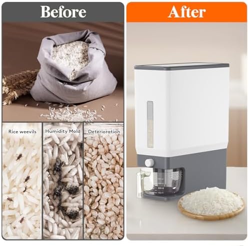 Lifewit Rice Dispenser 25 Lbs, Airtight Storage with Measuring Cup, Grey