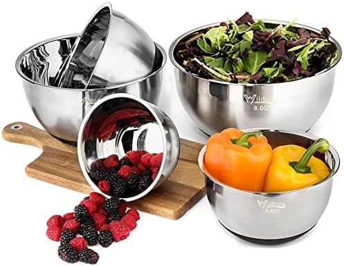 Wildone Mixing Bowls with Lids Set, Stainless Steel Mixing Bowls Set of 5