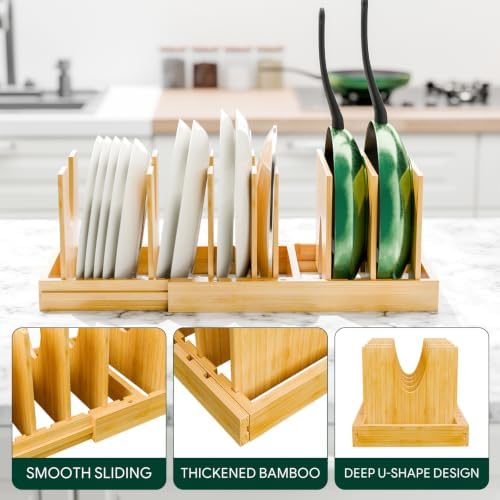Simple Trending Bamboo Pot and Pan Organizer, Expandable Lid Holder Rack