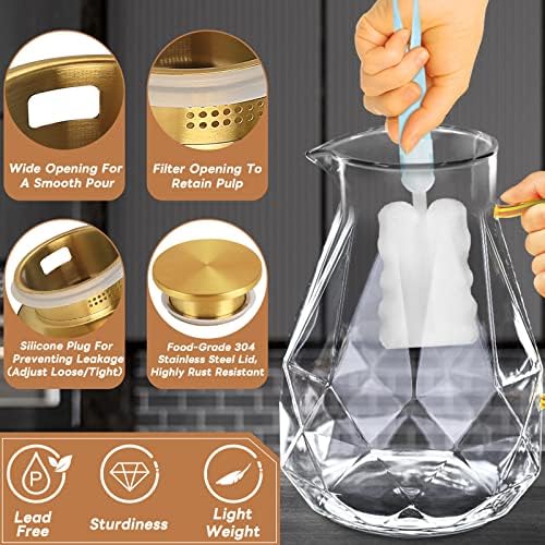 Glass Pitcher, 2.2 Liter Water Pitcher With Lid