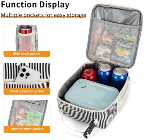 Lunch Box for Women Men Adult Insulated Lunch Bag Women Men Small Reusable Lunchbox for Work Picnic Travel (Black Stripes)