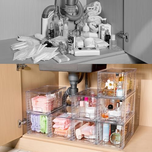 Vtopmart 4 Pack Stackable Clear Pantry Storage Drawers, Large