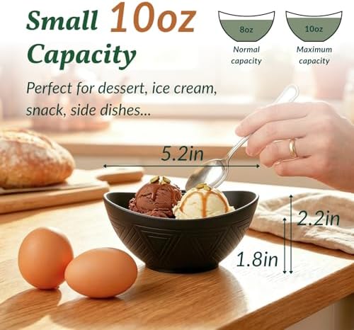 Homienly Wheat Straw Bowls 10 OZ Small Bowls Unbreakable Small Serving Bowls for Ice Cream, Snack, Dipping Side Dishes, Yogurt Microwave & Dishwasher Safe Oval Bowls for Camping, Dorm (6 PCS, Black)