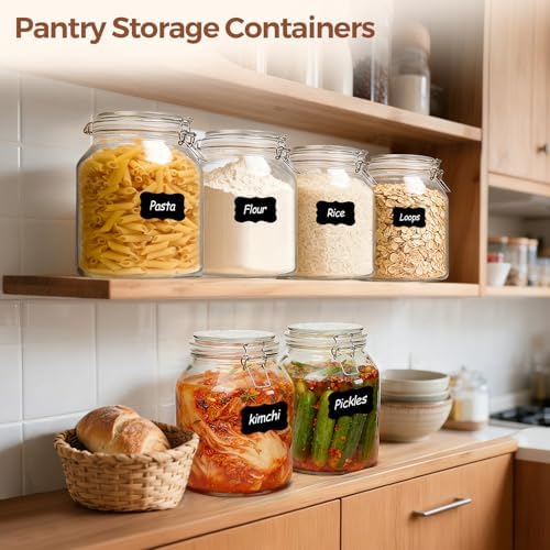 ComSaf Glass Pantry Jars with Airtight Lids 0.7 Gallon 2 Pack Wide Mouth