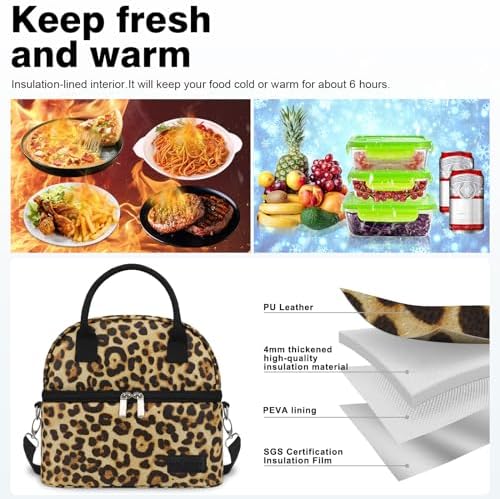BALORAY Lunch Bag for Women Men Adult Lunch Box (Black/Beige), L