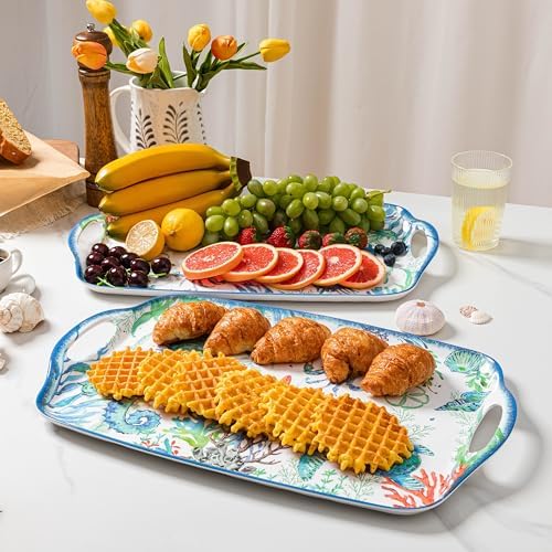 LEHAHA Melamine Serving Platters for Serve Food Set of 2, Trays with Handle