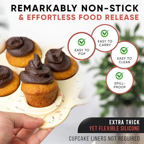 BAKE BOSS Silicone Mini Muffin Pan 12 Count – Non-Stick Muffin Pans for Baking, BPA-Free Silicone Cupcake Pans for Baking, Easy Release, Metal Handles, Oven & Dishwasher Safe