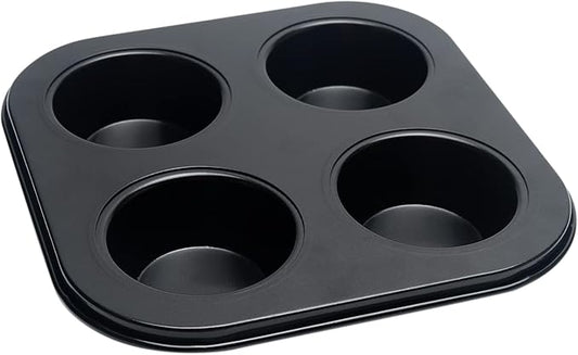 4 Cup Muffin Pan Mold, Non-stick Cupcake Baking Pan Mini Pie Pans, Carbon Steel Cake Mould Muffin Tray Standard Baking Mold Pan for Oven Baking(Black)