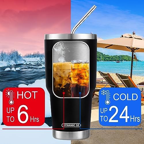 D·S 30 oz Black Tumbler with Straw and Lid Insulated Travel Coffee Mug
