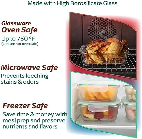 Fusion Gourmet - 8 Pack 35 oz Glass Containers - Airtight, Microwave, Oven