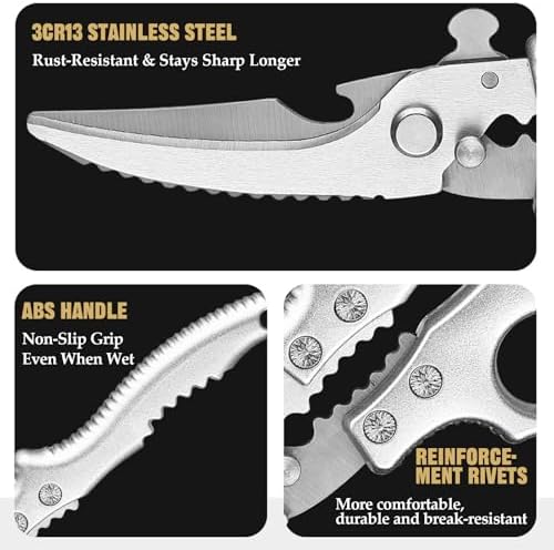 2 Pcs Kitchen Scissors for Food Japanese, Japanese Stainless Steel Kitchen Shears for Food, Meat Scissors for Chicken Wing/Bone, Meat, Quail, Fish, Turkey, Vegetables - Poultry Shears