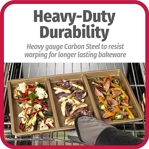 GoodCook 11 x 17-Inch Non-Stick Divided Sheet Pan – 3-in-1 Textured Cooking Pan, Baking Dish, Scratch-Resistant Carbon Steel Oven Pan for Meal Prepping & Dinners