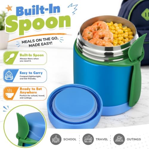 10oz Soup Thermo for Hot Food Kids,Lunch Thermo Kids Food Jar with Spoon Hot Insulated Food Containers,Leak Proof Stainless Steel Wide Mouth Lunch Food Jar for School(Blue)