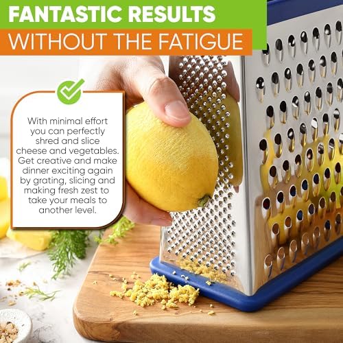 Spring Chef Stainless Steel XL Cheese Grater for Kitchen, Sapphire