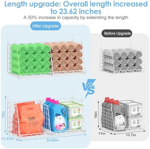 23.62” Extra-Long Under-Shelf Hanging Laundry Basket Organizer, 3-Pack Space-Saving Laundry Organizer, Fits Wire Shelving (Rod Diameter < 0.38”), Modular with Dividers for Custom Laundry Organization