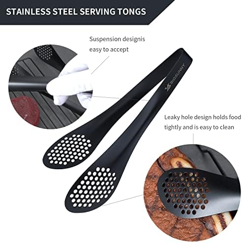 MSY BIGSUNNY Stainless Steel Buffet Tongs - Kitchen Food Tong for Cooking and Serving (Black - 9" Serving Tongs)