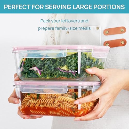 Vtopmart 2Pack 1860ml/63oz Large Glass Storage Containers With Lids, Pink