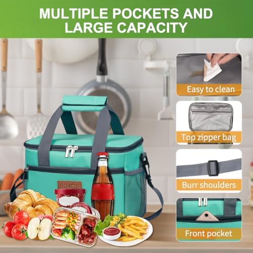 iknoe Insulated Lunch Bag, Foldable 8.5L Cooler Bag for Men & Women, Lunch Box