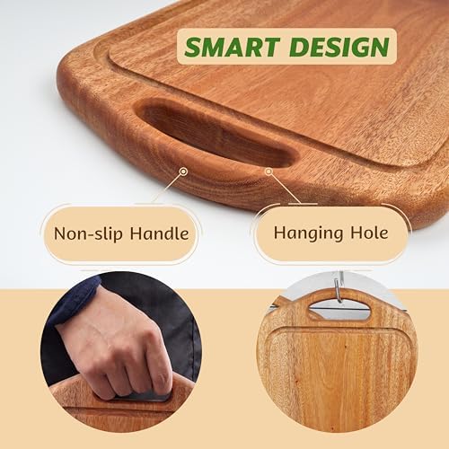 VieWood Khaya Wood Cutting Board, Wooden Chopping Board with Juice Groove & Handle Hole for Meat, Cheese, Vegetables, Bread, and Charcuterie (Japanese Style)