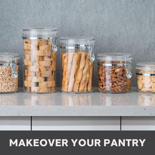 Oggi 4pc Clear Canister Set with Clamp Lids Airtight Containers in Sizes Ideal for Kitchen & Pantry Storage of Bulk, Dry Foods Including Flour, Sugar, Coffee, Rice, Tea, Spices & Herbs