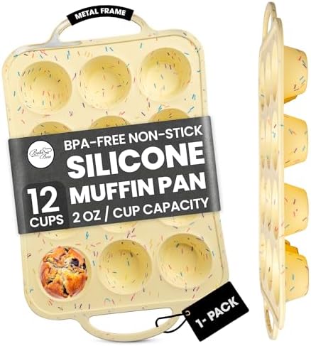 BAKE BOSS Silicone Mini Muffin Pan 12 Count – Non-Stick Muffin Pans for Baking, BPA-Free Silicone Cupcake Pans for Baking, Easy Release, Metal Handles, Oven & Dishwasher Safe