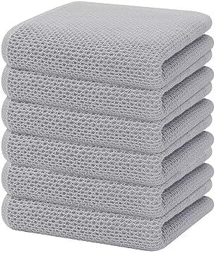 Homaxy 100% Cotton Waffle Weave Kitchen Dish Towels 6-Pack, Light Gray