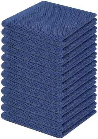 Homaxy 100% Cotton Waffle Weave Kitchen Dish Cloths 12-Pack, Navy Blue