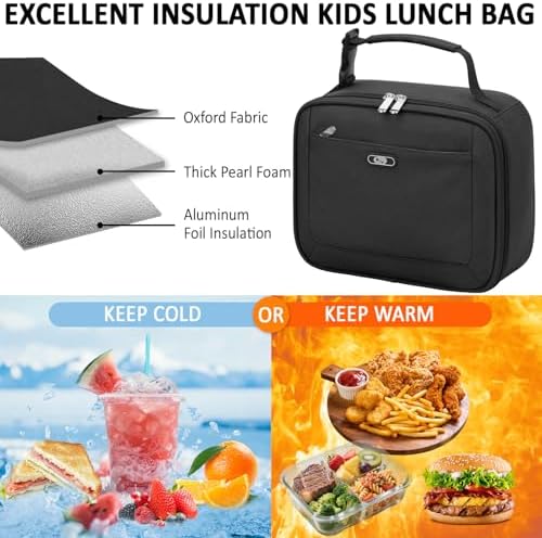 Tenot Lunch Box Kids Insulated Lunch Tote Bag Black