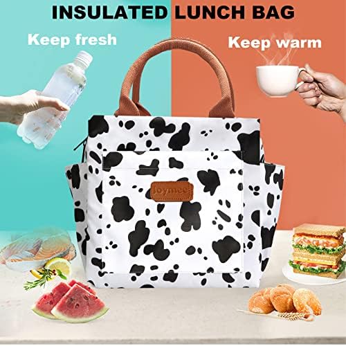 Joymee Reusable Insulated Lunch Bag, Leakproof Cooler Tote for Work - Cow