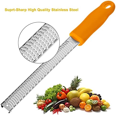 8-Inch Lemon Zester & Cheese Grater, 18/8 Stainless Steel, Orange