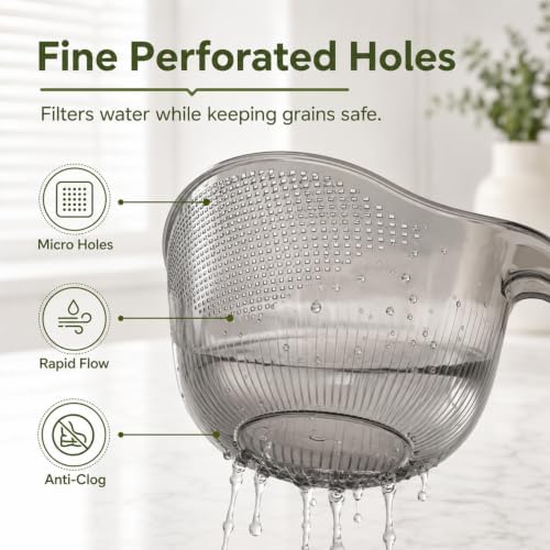 2-In-1 Rice Washing Strainer Bowl, Food‑Grade Plastic with Ergonomic Handle