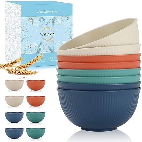 Wrova Wheat Straw Bowls Set of 8, Microwave Safe Bowls for Kitchen 26 OZ