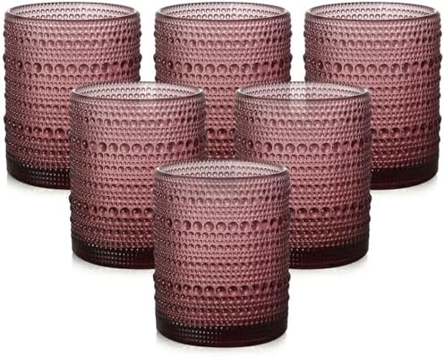 ZMOWIPDL Drinking Glasses Set of 6,12oz Purple Hobnail Glass Cups