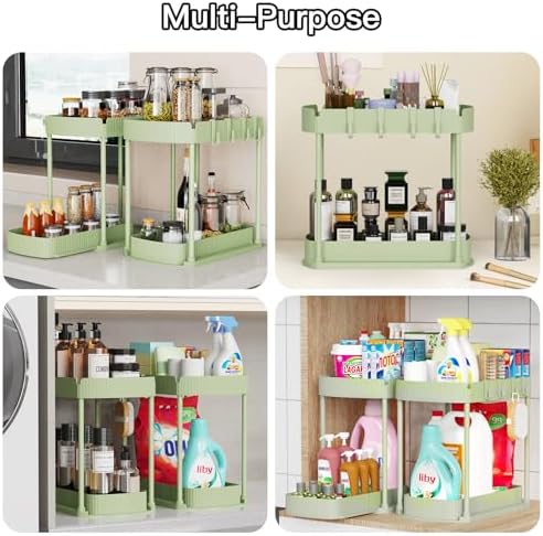 2 Packs Under Sink Pull-Out Storage Organizers, 14.8 Inches, Green