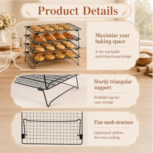4 Pack Stackable Cooling Racks for Cooking and Baking 17"x11" Roasting Rack