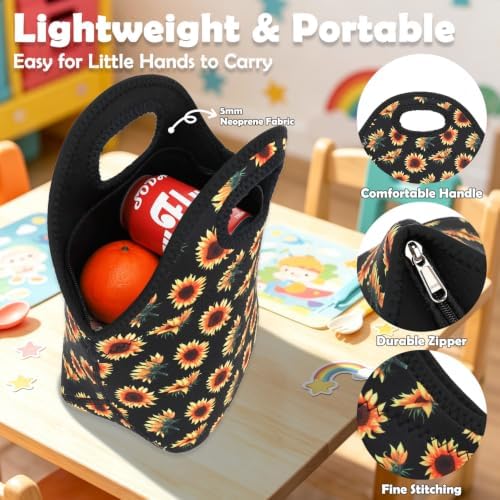 FlowFly Neoprene Lunch Tote Insulated Thermal Reusable Lunch Bag Box for Boys Men with Zipper (SunFlower)