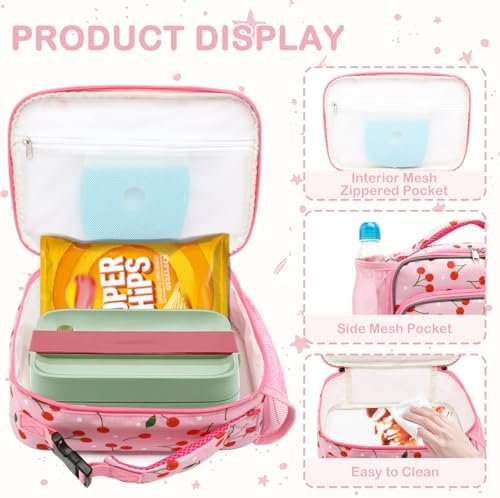 FlowFly Kids Lunch box Insulated Soft Bag Mini Cooler Back to School Thermal Meal Tote Kit for Girls, Boys,Cherry